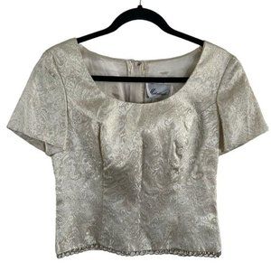 Michelangelo Formal Cream Beaded Cropped Top, Wedding Sz 6